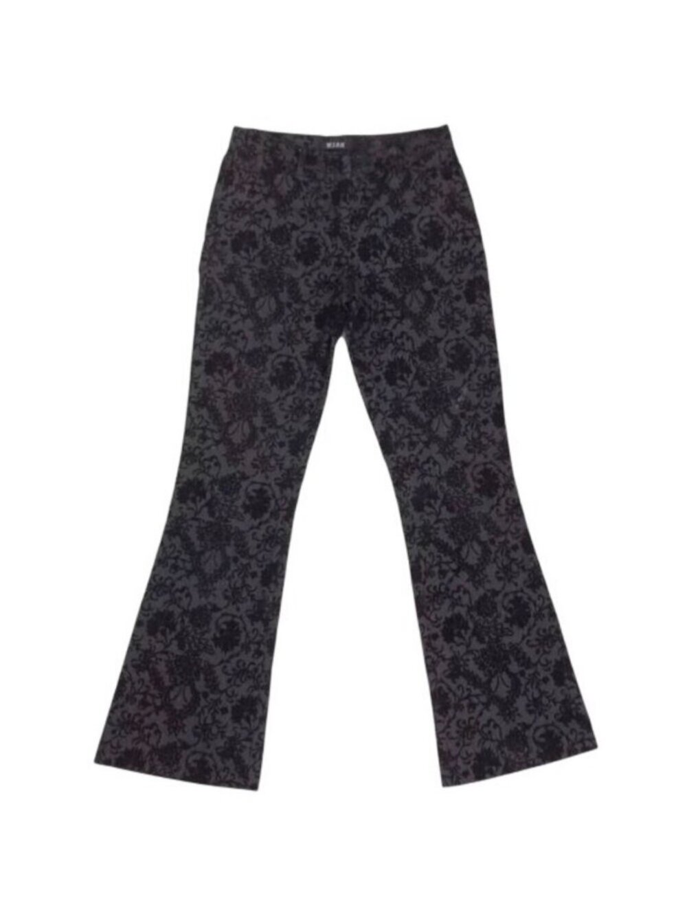 Y2K Black Floral Velvet Mid Rise Flare Jeans | Mob Wife Dark Academia Whimsigoth - Picture 9 of 10